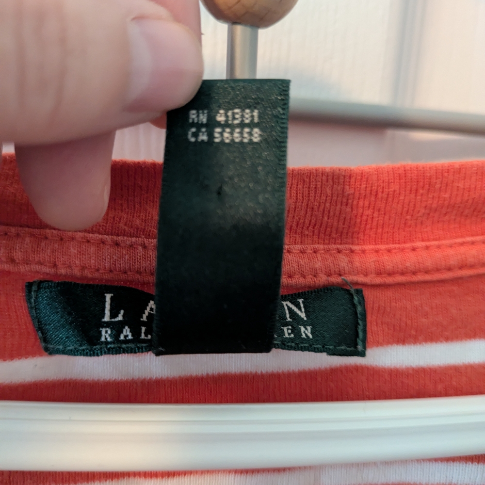 Ralph Lauren Orange and White Ribbed Long Sleeve T-shirt - Picture 4 of 7